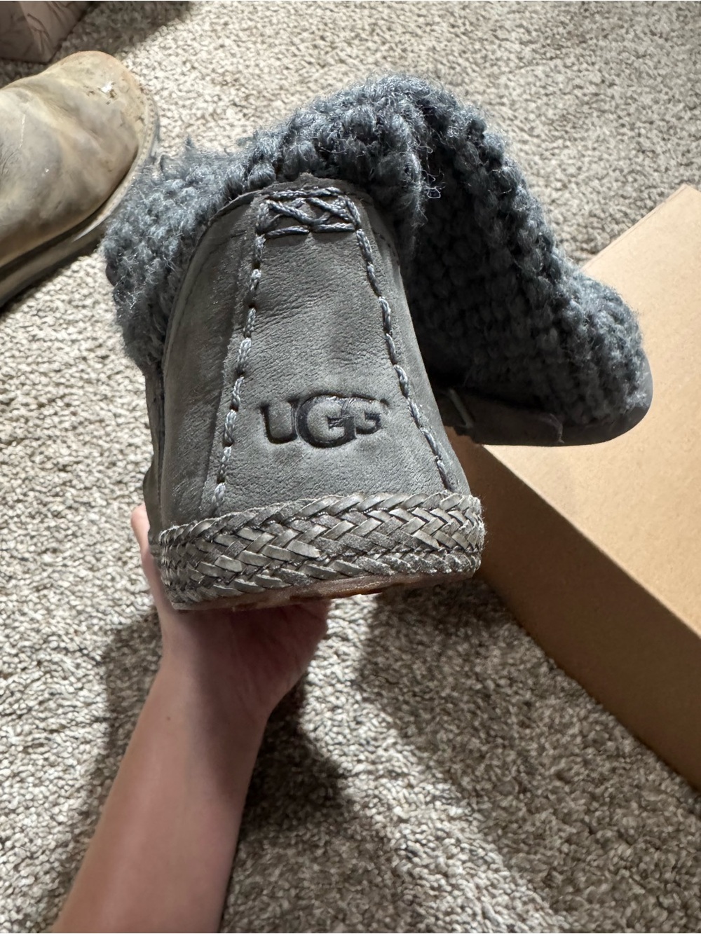 UGG Gray Knit-Trim Slip-On Winter Boots